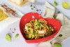 Pistachio pesto noodles with lime marinated shrimp